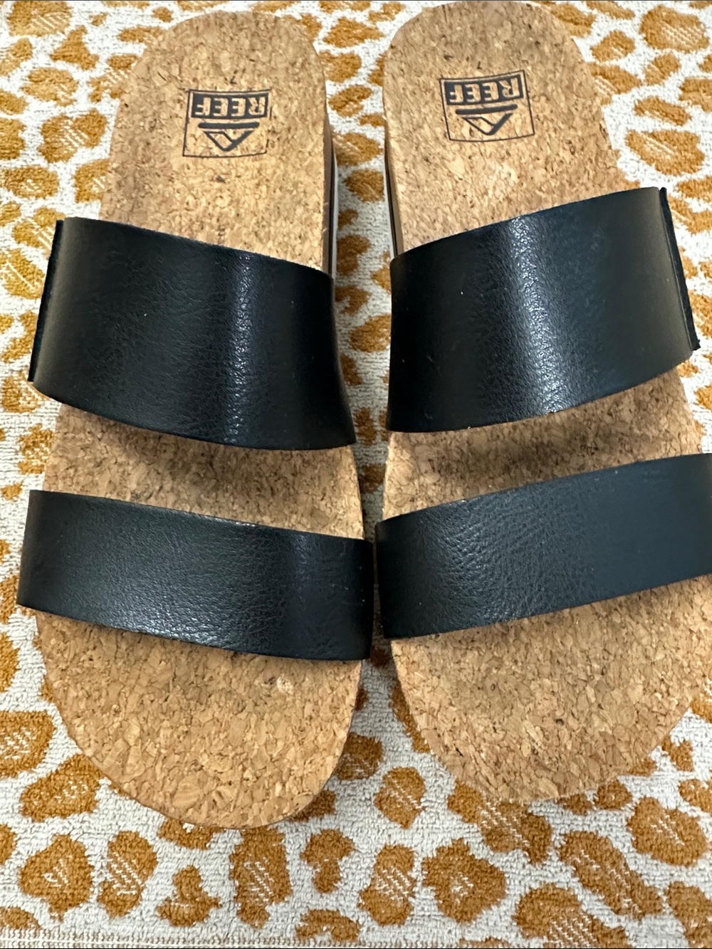 Reef Women’s Black Dual-Strap Cork Slide Sandals